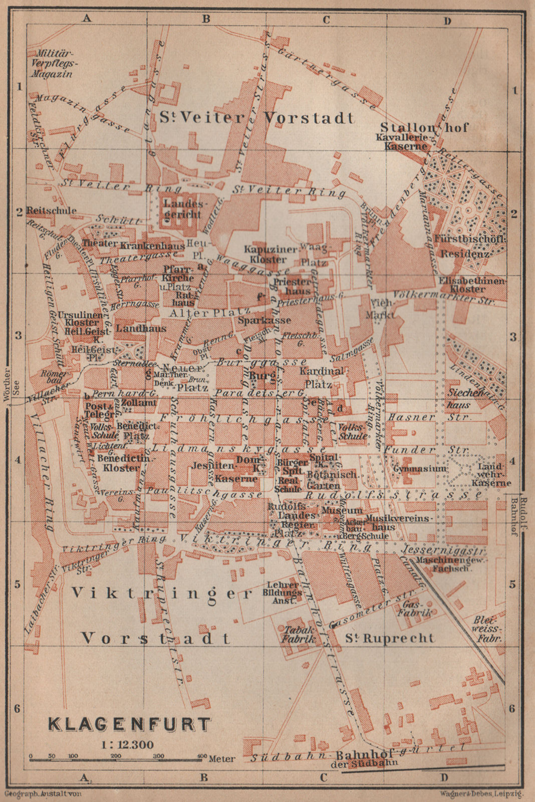 KLAGENFURT am Wörthersee town city plan stadtplan. Celovec. Österreich 1905 map